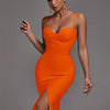 Orange Bandage Dress Women Party Dress Bodycon Elegant Sexy Spaghetti Strap Birthday Evening Club Outfits New Year 2024 Summer