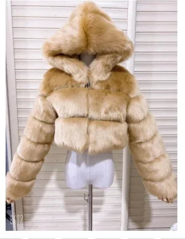 Women Warm Faux Fur Coat Winter Vintage Gradient Jacket Furry Outerwear Jackets Hooded Coats Plus Size Autumn Winter Streetwear