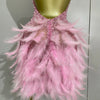 Women Luxury Rhinestones Pearls Feathers Halter Backless Short Dress Women Sexy Celebrate Birthday Dress Nightclub Stage Costume