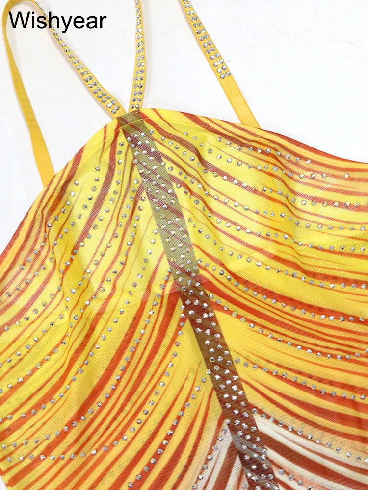 Neue Gradient Strass Tie-Dye Print Neckholder Meerjungfrau Lange Kleider Damen Rückenfrei Ärmellos Schmal Geburtstagsparty Abschlussball Vestidos