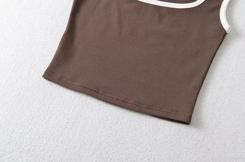 Woman Fashion Slim Solid Contrust Camis Casual Sleeveless Tanks Square Collar Crop Tops Clothing Streetwear Mujer 2024 Y2k