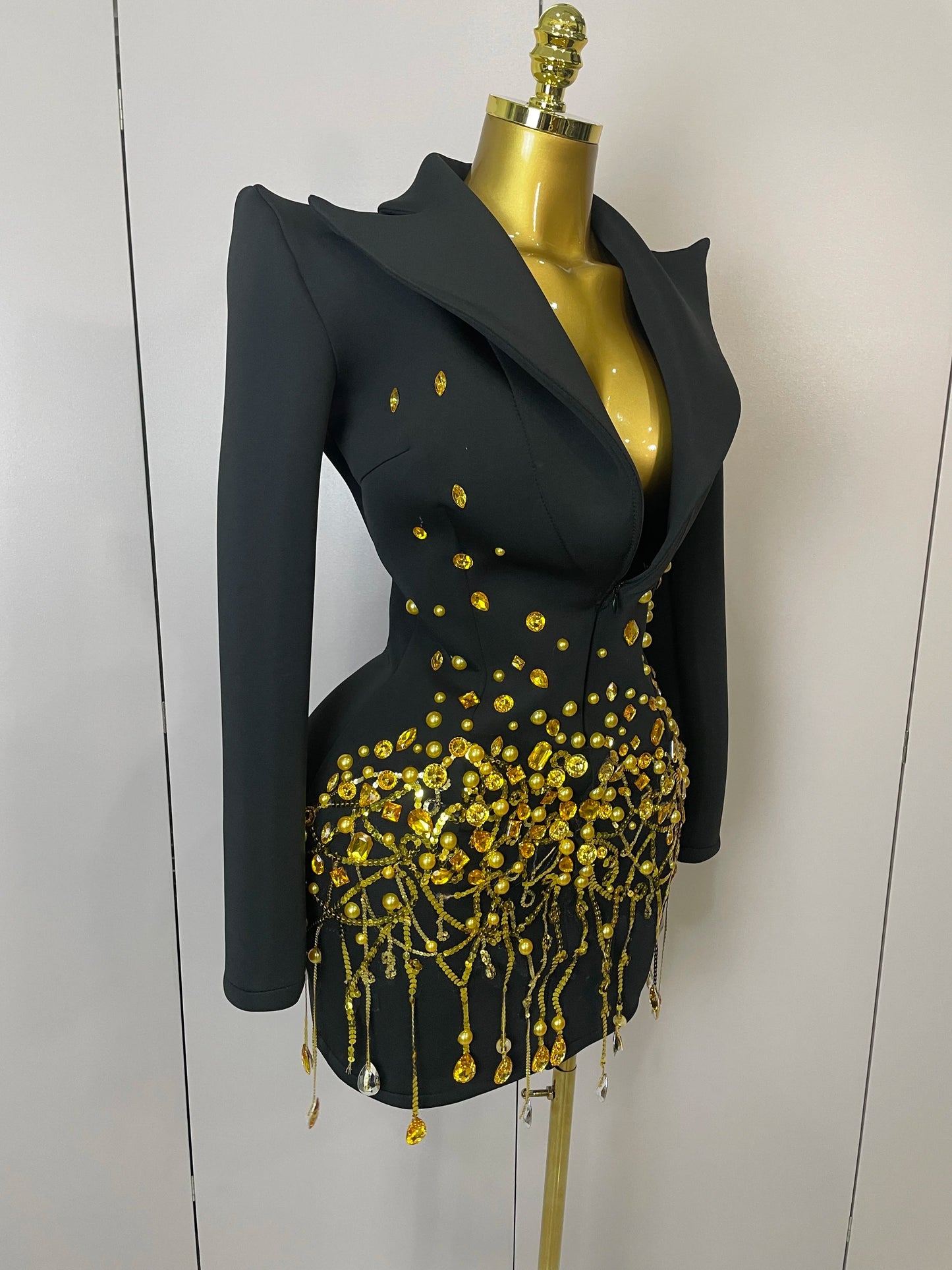 Glitzernde Kristallketten Perlen Langarm Minikleid 2025 Damen Geburtstag Abendparty Nachtclub Outfit Sängerin Hochzeitskostüm