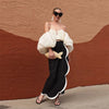 black satin long Skirts Fashion Women Prom Party Formal Wear White Edge Lady Skirt  Wedding Guest  Saias Long Party Gowns