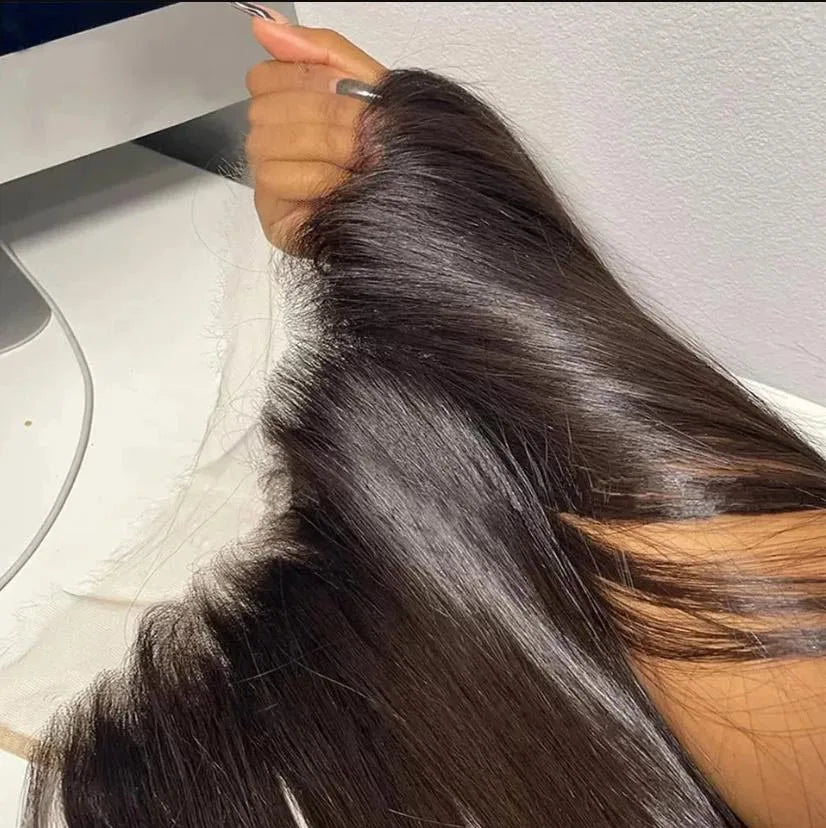 Peruanisches Haar 4x4 Lace Closure Vorgezupft Glattes Haar 13x4 HD Transparente Lace Frontal 100% Echthaar Natürlicher Haaransatz