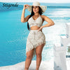 Stigende Women Irregular Two Piece Skirt Cover Up Summer Beach 2 Piece Knitted Swim Set Sexy Bandage Hollow Out Crochet Swimsuit
