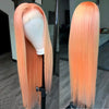 Hellorange Synthetische Lace Front Perücke Lang Glattes Haar Natürlicher Haaransatz Klebelose Perücken für Damen Alltag Cosplay Orange Perücken