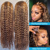 4/27 30 Inch Highlight Honey Brown Curly Lace Front Human Hair Wigs 13x6 Ombre Colored Deep Wave Lace Frontal Wigs Women ﻿