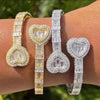 New Iced Out Bling Butterfly Heart Bracelet Silver Color CZ  Zircon Oval Charm Opened Bangle For Men Women Hiphop Luxury Jewelry