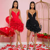 Damen Rüschen Ärmelloses Bodycon Mini-Faltenkleid Party Elegant Kurze Abendkleider Luxus Sexy Geburtstag Rotes Ballkleid