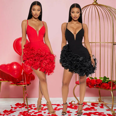 Damen Rüschen Ärmelloses Bodycon Mini-Faltenkleid Party Elegant Kurze Abendkleider Luxus Sexy Geburtstag Rotes Ballkleid