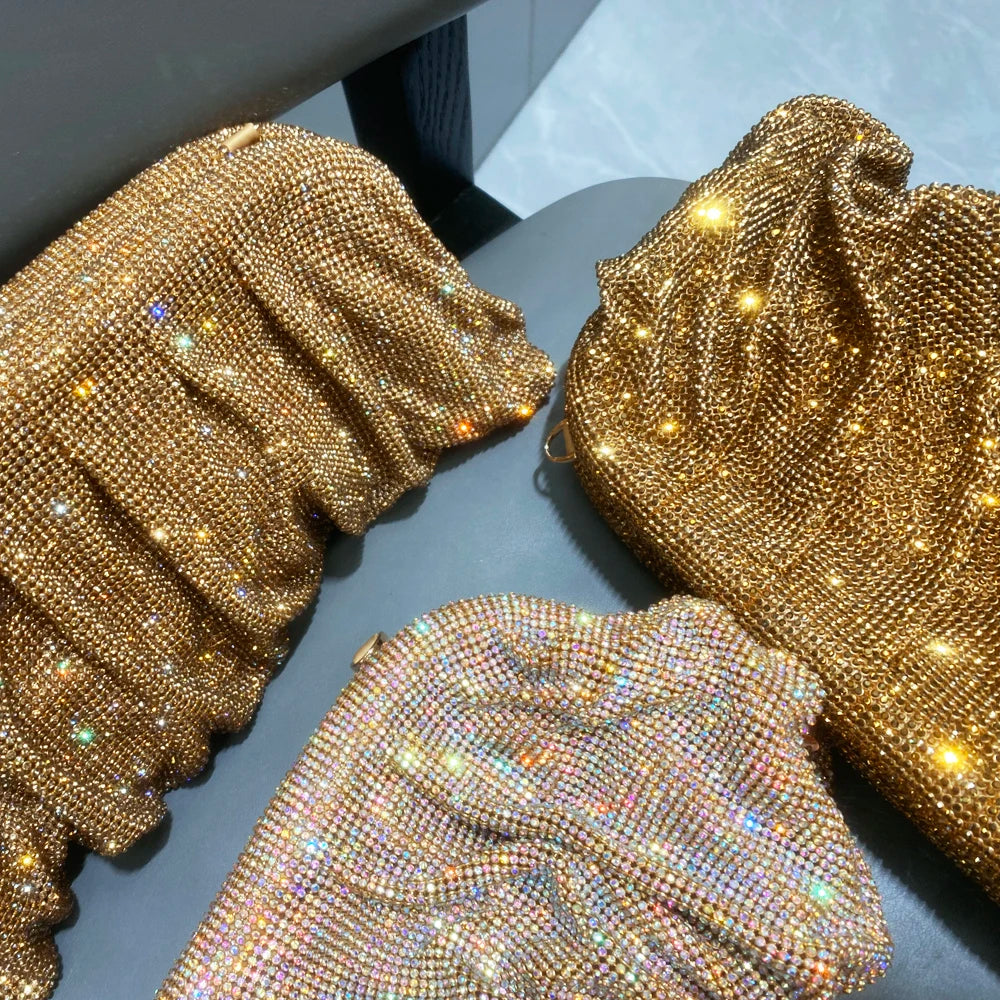 Shiny Rhinestones Handmade Evening Clutch Bags New Folds Purses and Handbags Luxury Designer Wedding Party High Quality