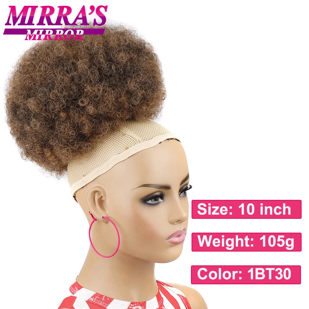 Synthetic Afro Puff Drawstring Ponytail Hair Bun 10 Inch Short Afro Kinkys Curly Afro Bun Extension Hairpieces Large Size