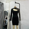 Evening Dresses for Women 2022 New Elegant Sexy Party Wedding Guest Glitter Contrast Lace Cutout Long Sleeve Bodycon Mini Dress