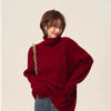 Rollkragenpullover 100% Kaschmir Pullover Damen lose verdickend Anti-Aging Nische Vintage Roter Rundhals-Pullover Damen Langarm