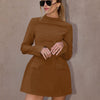 Dulzura Langarm Reißverschluss Bodycon Minikleid mit Taschen Einfarbig Elegantes Outfit Büro Streetwear Damen Herbst Winter Kleidung