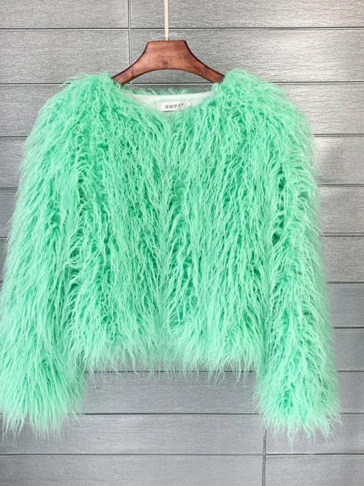 2023 Women Faux Fur Coat Autumn Winter High Quality Fluffy Short Coat Faux Fur Jacket