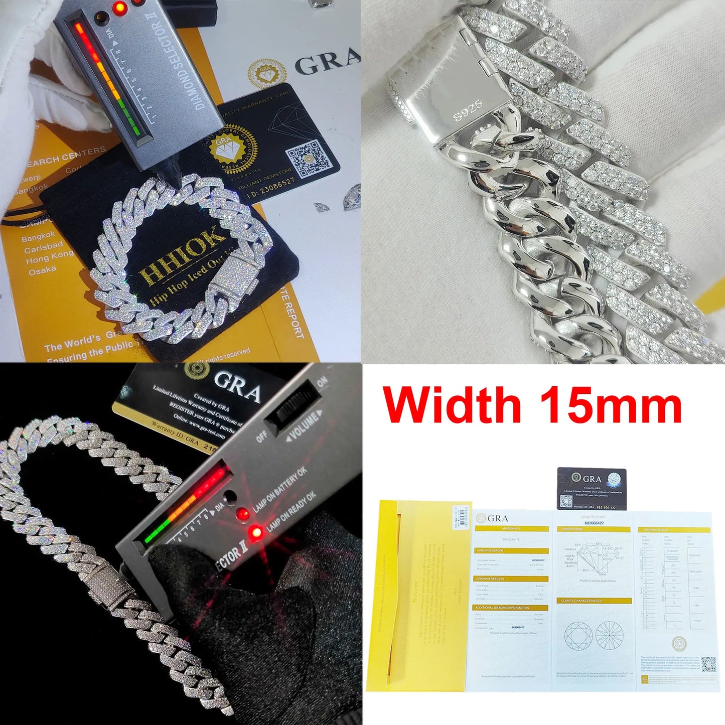 Pass Diamond Test Hip Hop Jewelry VVS1 Stone Shiny 2row 3row Men Women 925 Sterling Silver Necklace Moissanite Cuban Link Chain