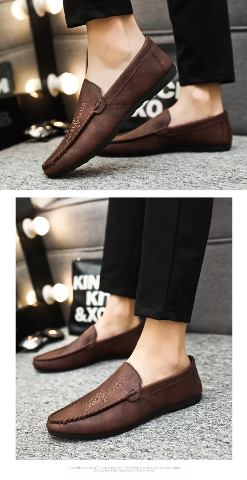Men Casual Shoes 2024New Men's Loafers Comfortable Flat Casual Shoes Men Breathable Moccasins Slip-On Soft Leather Driving Shoes