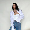 Zadily 2025 Summer Korean Style Long Sleeve White Shirt Women Sexy Button Ladies Crop Tops Blouse Street New In Female Clothing