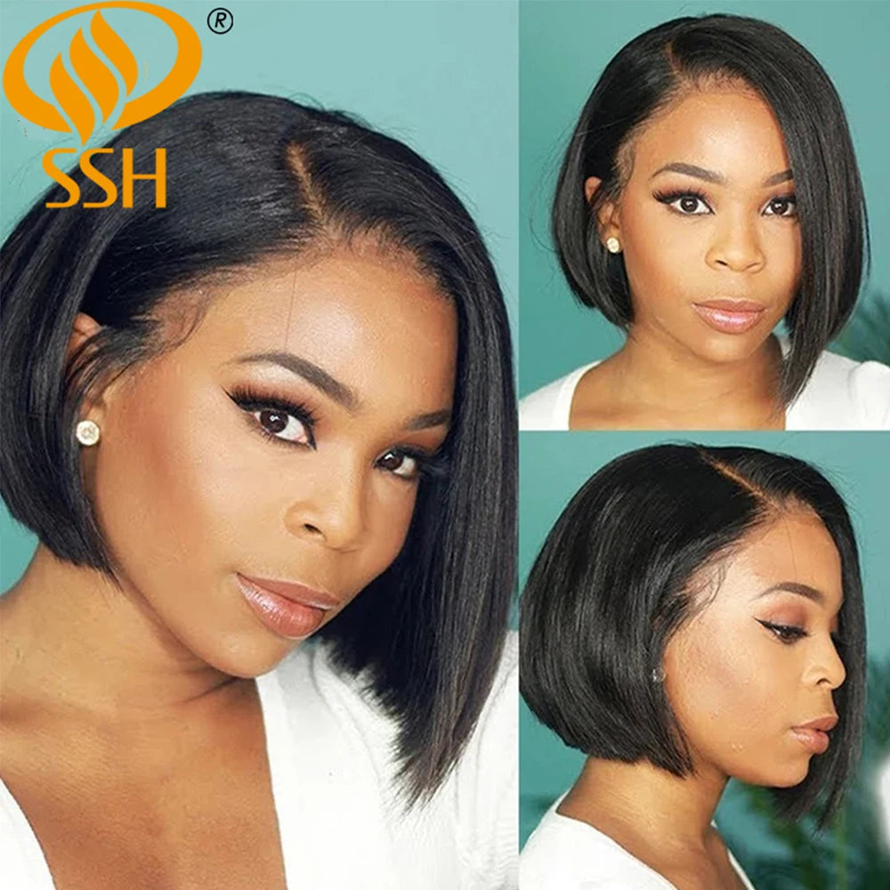 Kurze Ombre Honigblonde Bob Perücke mit Babyhaar Honigbraune Glatte Echthaarperücken Lace Part Seitenbraune Perücken für Schwarze Frauen