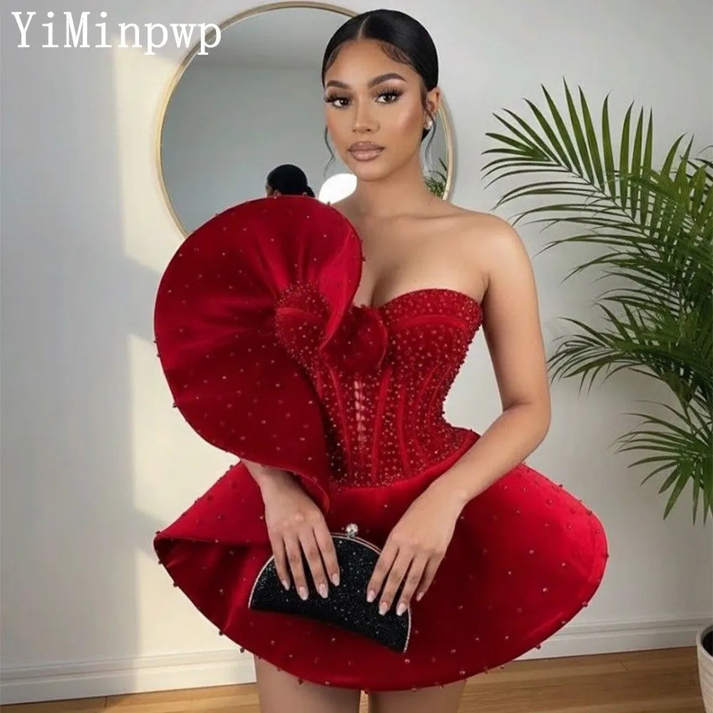2026 Red Velvet Cocktail Dresses for Women Sleeveless Mini Ruffles Beading Birthday Night Wedding Guest Party Gowns Customized