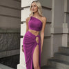 Ladies Spring 2 Pieces Sleeveless Backless Strap Spit Crop Top Side Slit Slim Fit Maxi Skirt Set Women Evening Party Clubwear