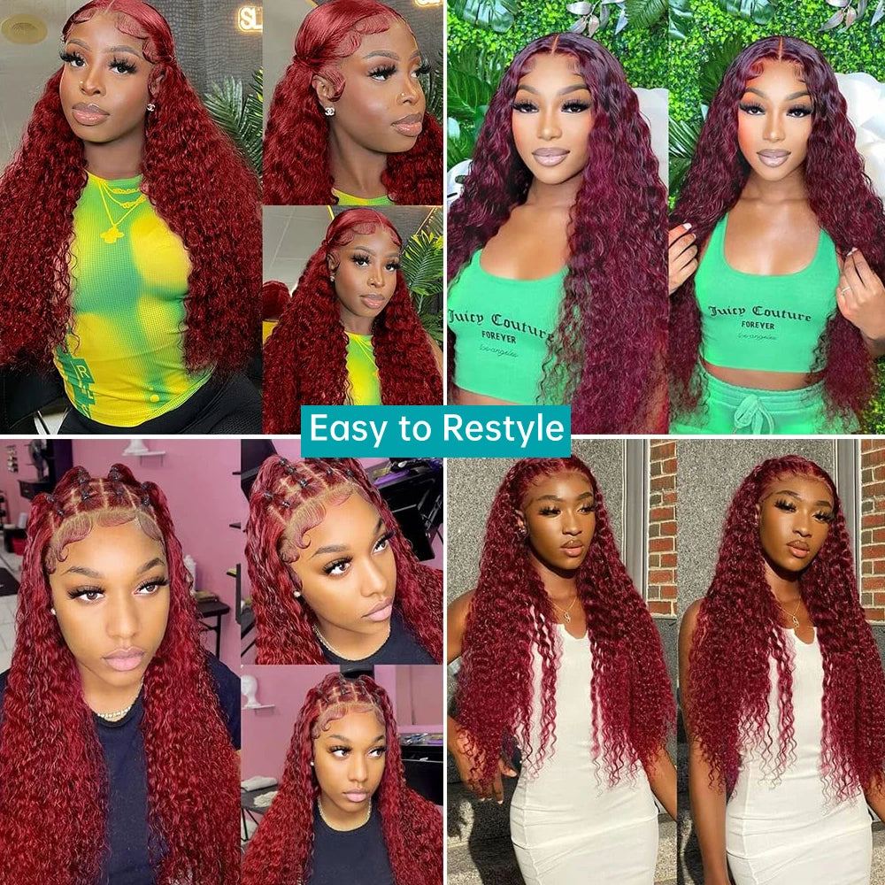 Burgundy Wig Human Hair 99j 13x6 Deep Wave Lace Front Wigs Human Hair Pre Plucked HD Transparent Lace Frontal Wigs For Women