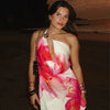 TARUXY Asymmetrisches, sexy bedrucktes Kleid, drapiert, Schwingkragen, Strandurlaub, Minikleid, elegant, ärmellos, Damen, hohe Taille