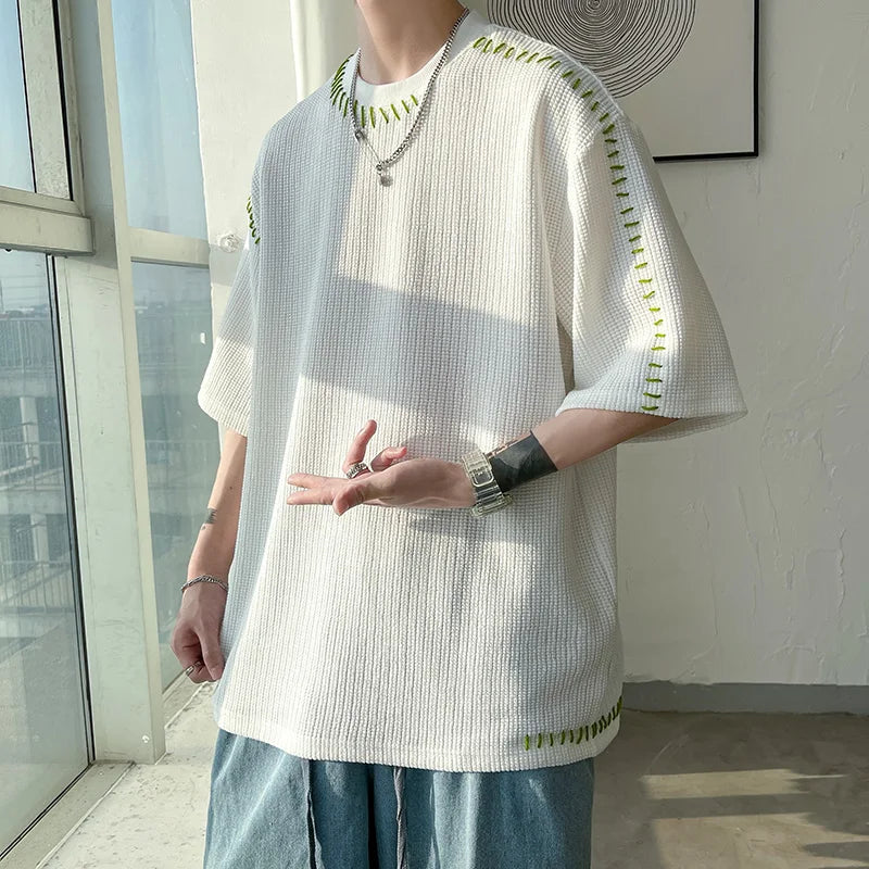Herren Sommer Qualität T-Shirts Manuelle Naht Harajuku Lässiges T-Shirt Für Männer 2023 Neu Neutral Oversize T-Shirts Kurzarm Oberteile