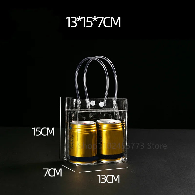 10/20pcs/lot Transparent Soft PVC Gift Tote Packaging Bags with Hand Loop Clear Plastic Handbag Cosmetic Bag