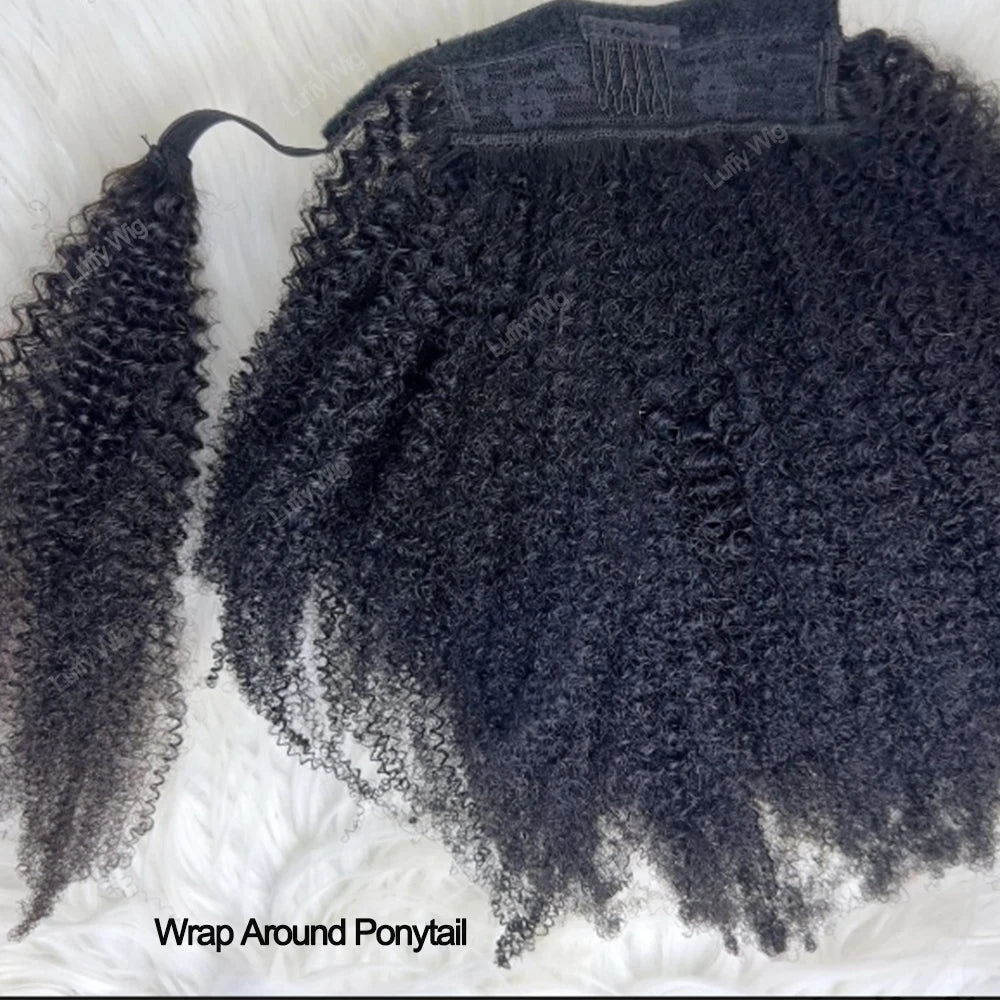 Kordelzug Pferdeschwanz Echthaar 4c Afro Kinky Curly Pferdeschwänze Echtes mongolisches Remy Haar Pferdeschwanz Clip-In Extensions Bundles 120g