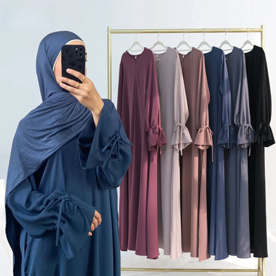 2025 Premium Nida Rüschenärmel Muslimisches Damenkleid mit Frontreißverschluss Ramadan Abaya Islam Kleidung Maxikleid Weibliche bescheidene Robe