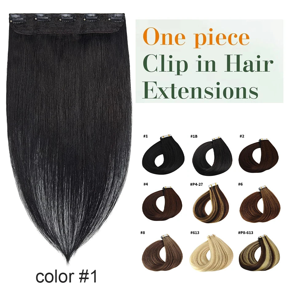 100% Brazilian Clips In One Piece Hair Extension Natural Straight Remy Human Hair  Invisible Seamless Clip in Straight One Piece