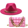 Set Straw Hat and Bag Set Gold Chain Bag Hat Set Ladies Leather Bag Tote Church Fedora Party Jazz Straw Hat