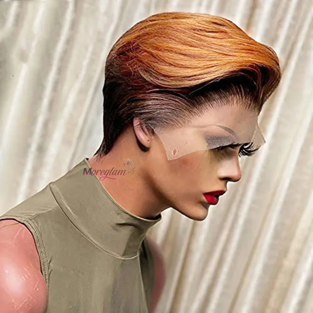 Kurze Bob Perücke Pixie Cut Perücke Glatte Echthaarperücken 13x4 Transparente Lace Front Perücke Für Frauen Highlight Glatte Pixie Cut Perücke
