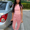 Two Piece Versatile Solid Color Sports And Leisure Set, Women's Cotton Slim Fit T-shirt Paired With Loose Jogging Pants