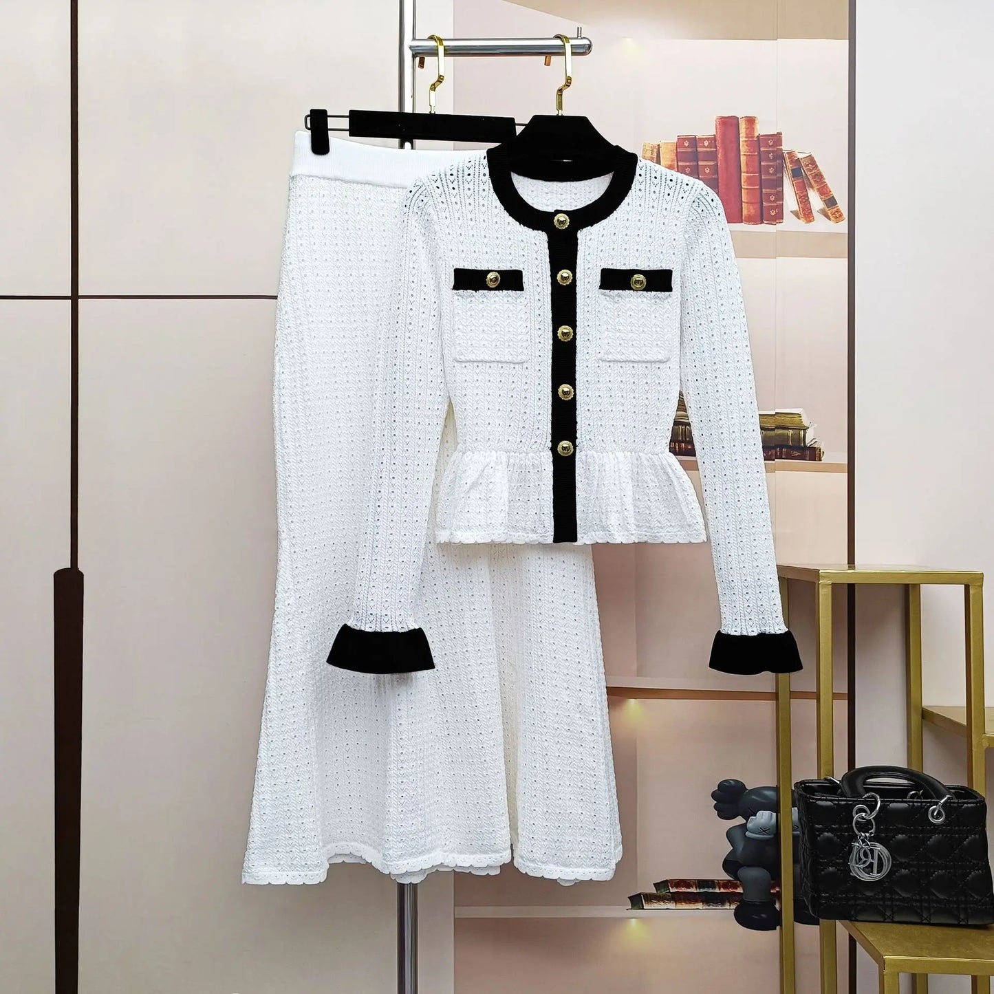 ZJYT Women's Knitted Dress Set 2 Piece Spring New Flare Sleeve Sweater and Long Skirt Suit Elegant Female Party Outfit Blue 2026