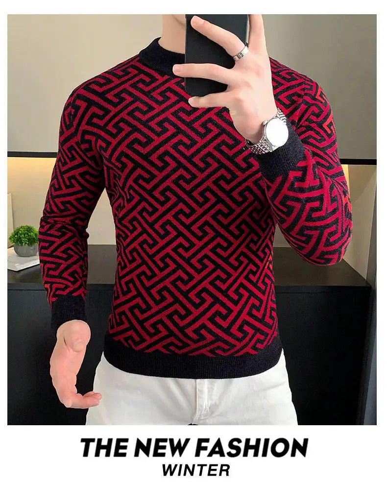 Herbst Winter Samt Strickpullover Herren Langarm Rundhalspullover Slim Fit Business Freizeit Strickwaren Tops Herrenbekleidung