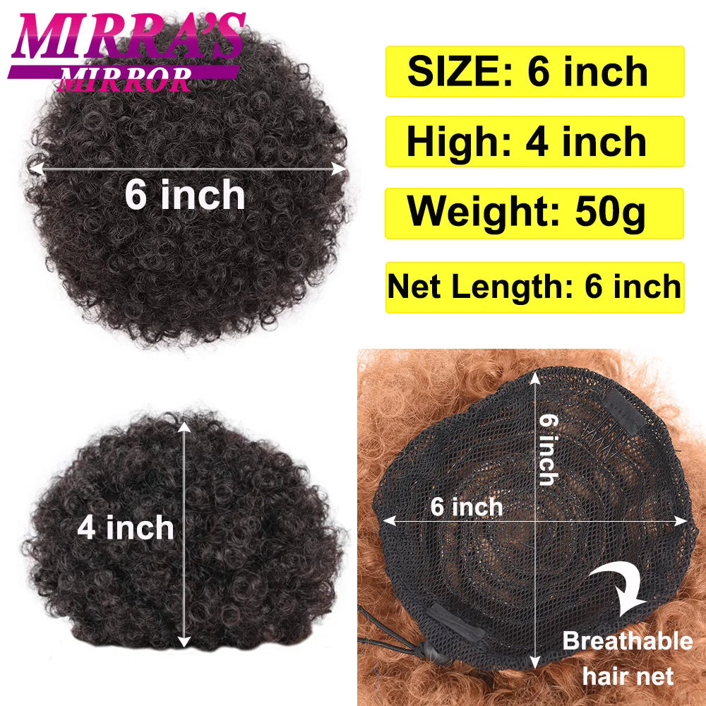Synthetic Afro Puff Drawstring Ponytail Hair Bun 10 Inch Short Afro Kinkys Curly Afro Bun Extension Hairpieces Large Size