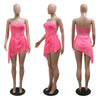 CM.YAYA Women Strapless V-neck Fashion Sequined Sexy Dress Mesh See Through 2024 Summer Night Club Evening Party Mini Dresses
