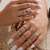 50pc/Lot Jewelry Factory In Stock Finger Rings Women Gold Antique Silver Plate Enamel Opal Crystal Snake Jewelry Party Bar Girl