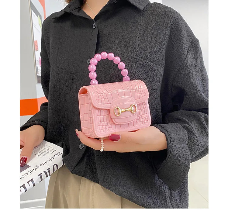 Fashion Mini Handbags PVC Crossbody Coin Purse Crocodile Pattern Pearl Handbag Plastic Small Chain Jelly Bag For Girl Wholesale