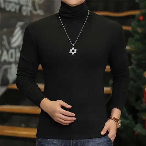 Fashion Men's Turtleneck T-Shirts Casual Autumn Winter High Collar New Slim Long Sleeve Stretch Model Undershirt Plus Size Tees