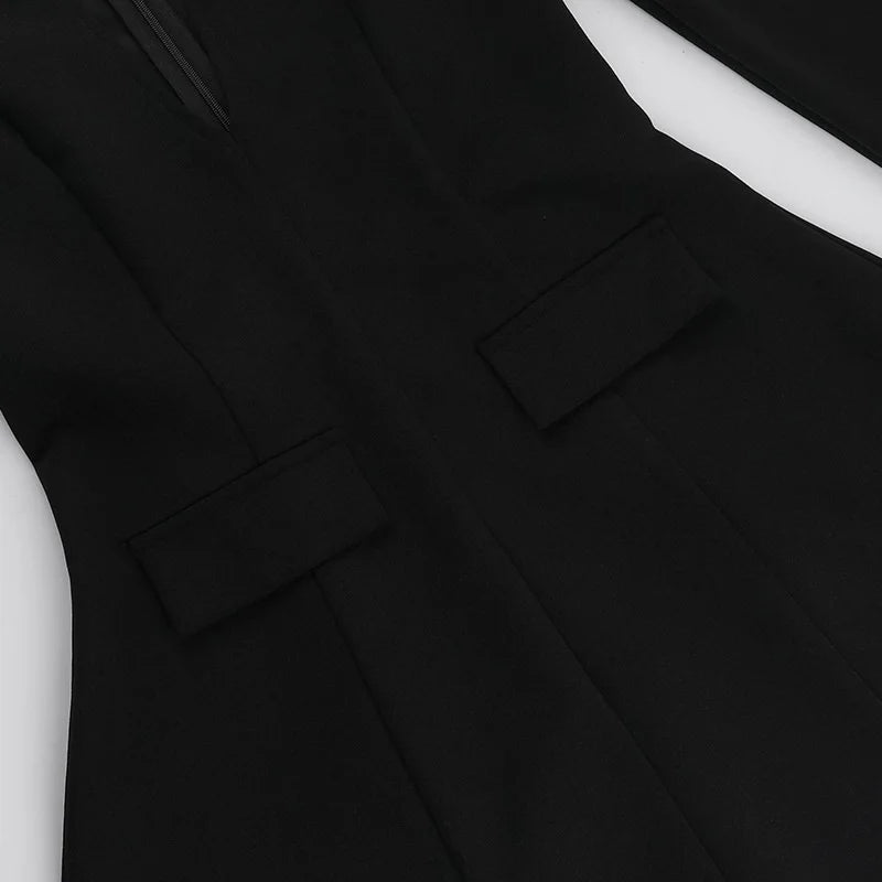 Sexy Fitted V-Neck Long-Sleeve Dress Elegant Solid Color High-Waist Pencil Skirt New Stylish Autumn/Winter Women's Banquet Dress
