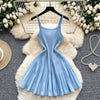 Joskaa 2026 Autumn Retro Striped Knit Dress Women Elegant Pleated Waist Slim Low Cut Sleeveless A-line Slip Dress Streetwear