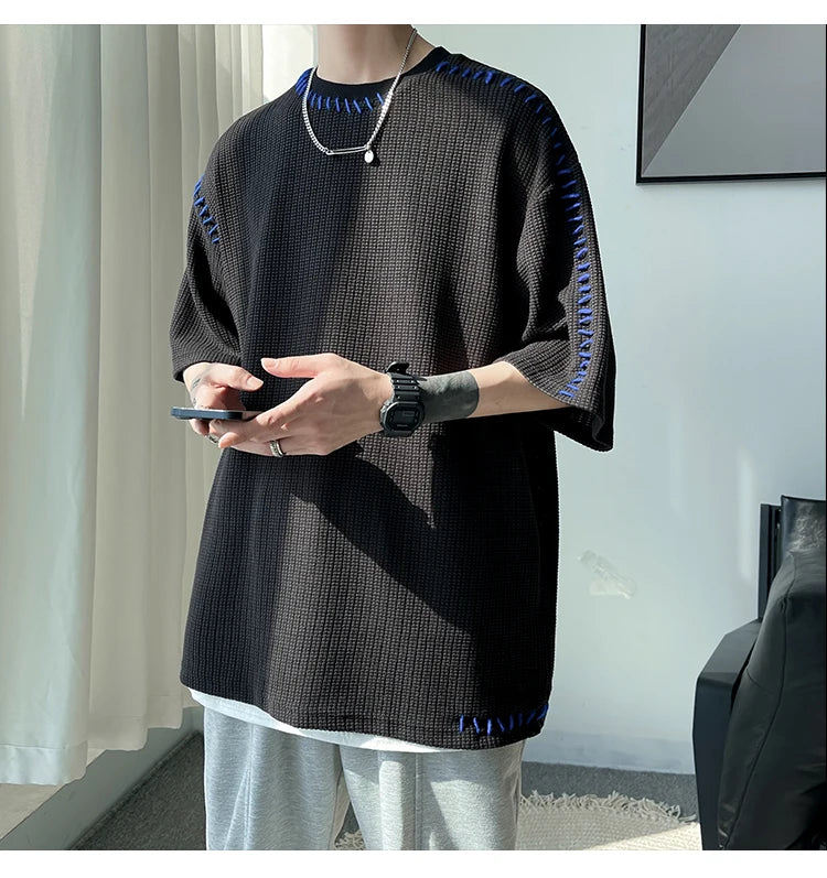 Herren Sommer Qualität T-Shirts Manuelle Naht Harajuku Lässiges T-Shirt Für Männer 2023 Neu Neutral Oversize T-Shirts Kurzarm Oberteile