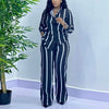 African Fashion Stripe Two Piece Set Women Summer Casual Button Long Sleeved Shirt Wide Leg Pants Two Piece Set Women