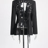 TWOTWINSTYLE Patchwork-Diamanten rückenfreier Blazer für Damen mit gekerbtem Kragen, langen Ärmeln, gespleißten Knöpfen, schickem Damen-Stil