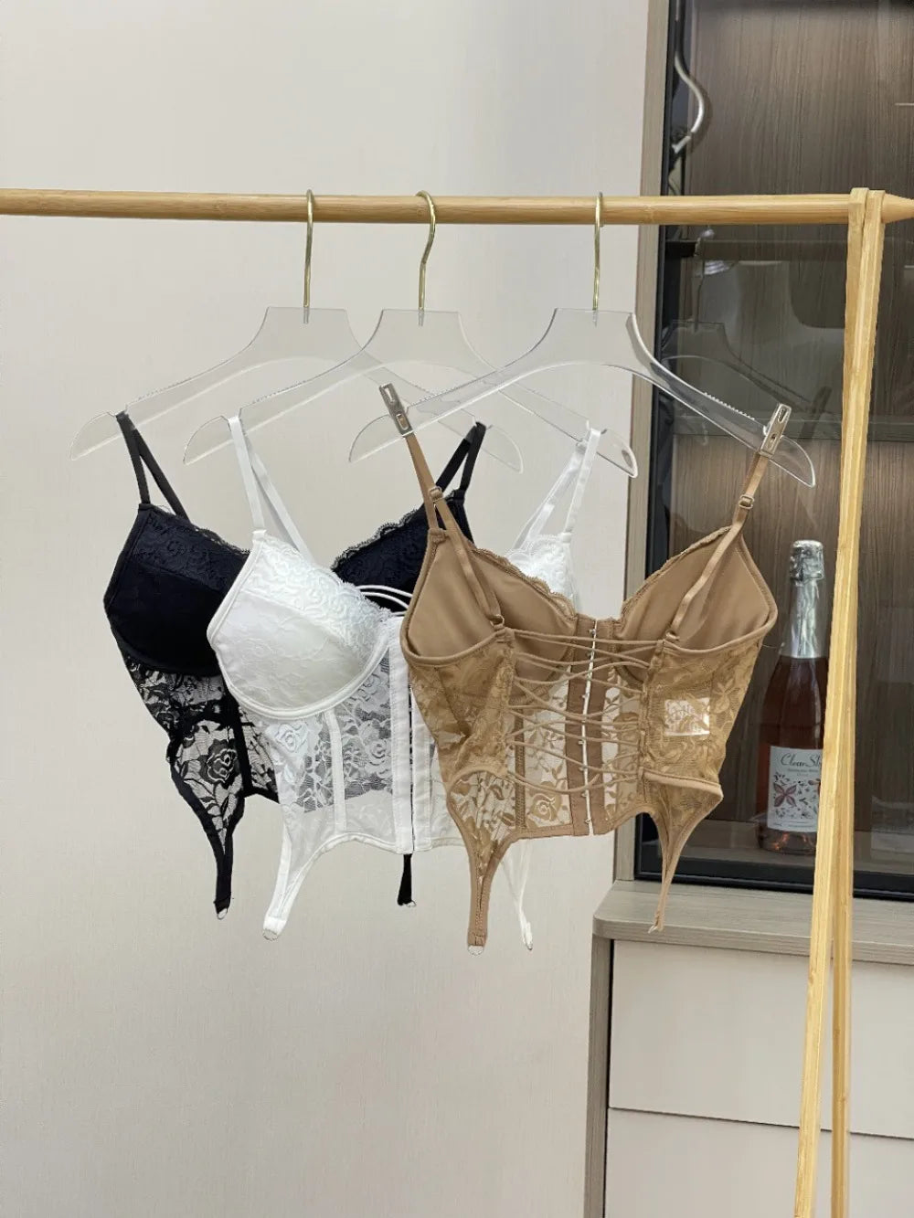 V-Neck Sexy Lace Corset Top Slim Fit Push Up Hollow Suspender Vest Adjustable Straps Off Shoulder Breathable Mesh Vest Travel