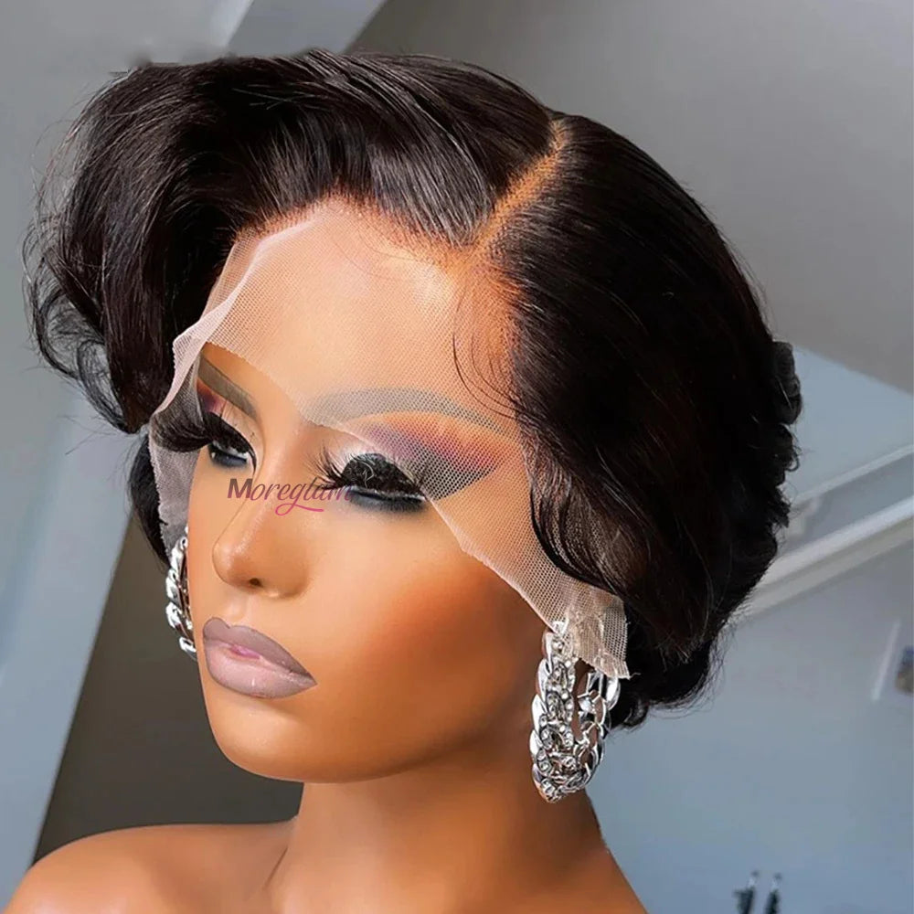 Kurze Bob Perücke Pixie Cut Perücke Glatte Echthaarperücken 13x4 Transparente Lace Front Perücke Für Frauen Highlight Glatte Pixie Cut Perücke